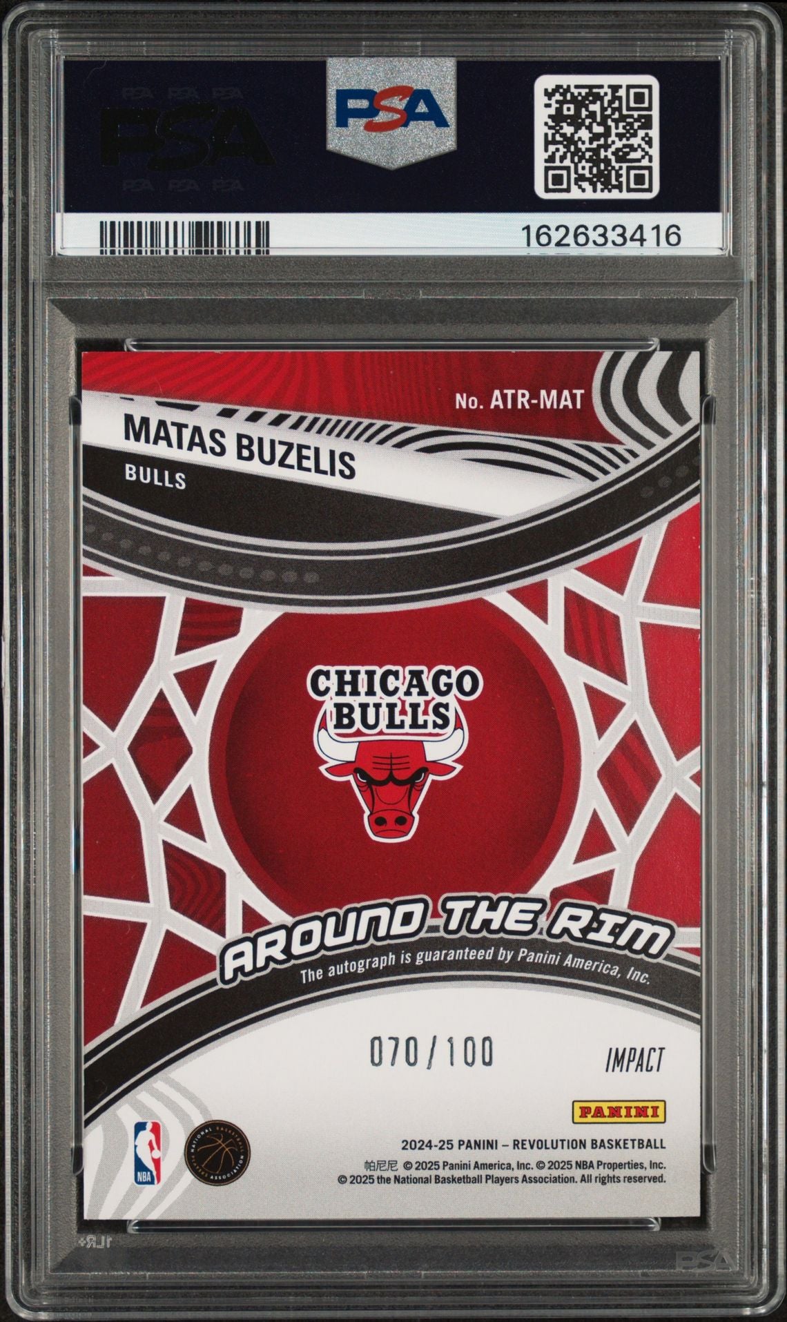2024-25 Panini Revolution Matas Buzelis RC Around the Rim Auto /100 MINT PSA 9