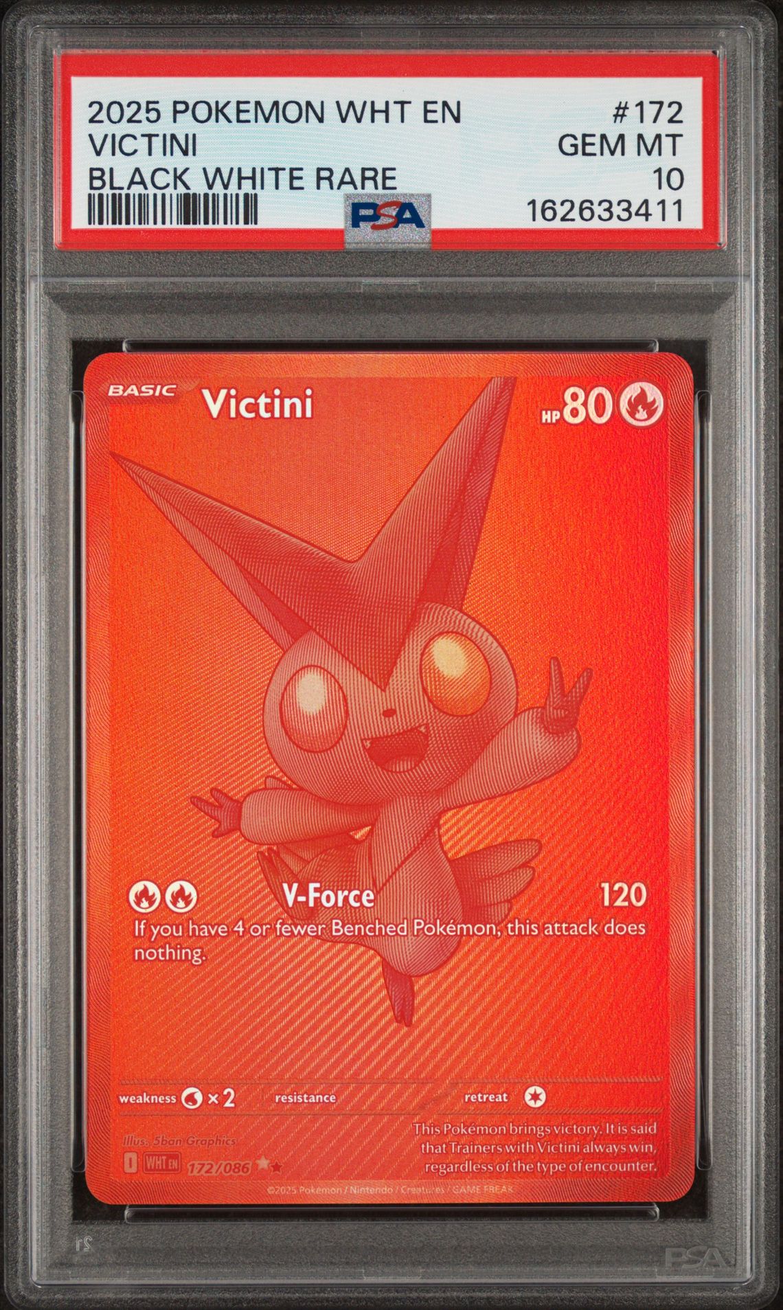 Victini Pokemon Card (White Flare 172/086) Black White Rare GEM MINT PSA 10