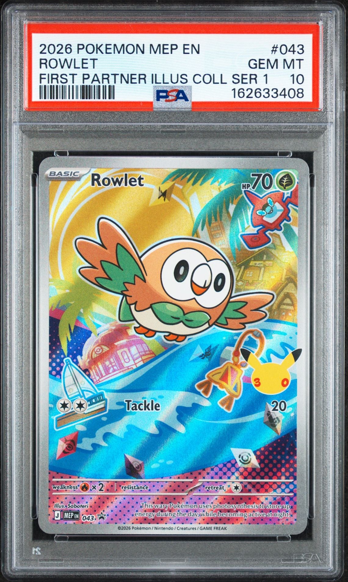 Rowlet Pokemon Card (First Partner Series 1 Promo 043) GEM MINT PSA 10