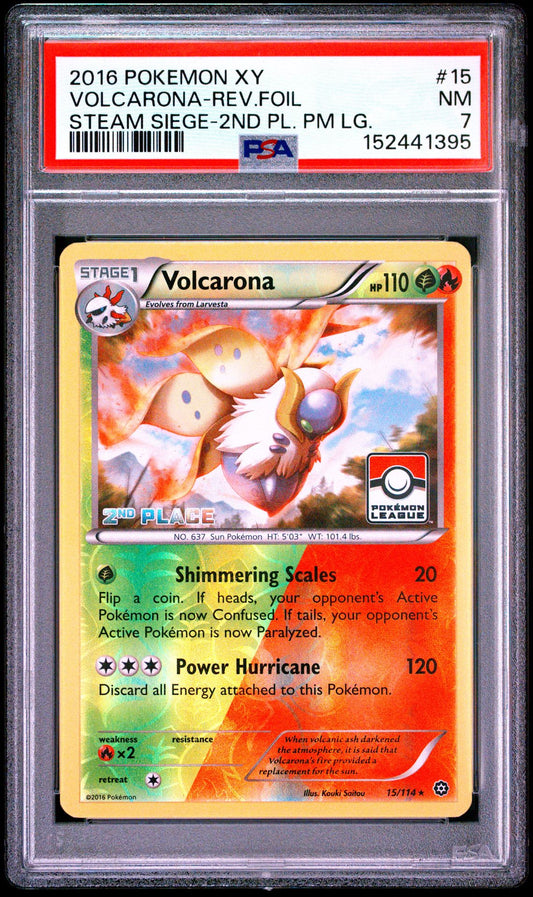 Volcarona Reverse Foil Pokemon Card (2nd Place Pokemon League 15/114) NM PSA 7